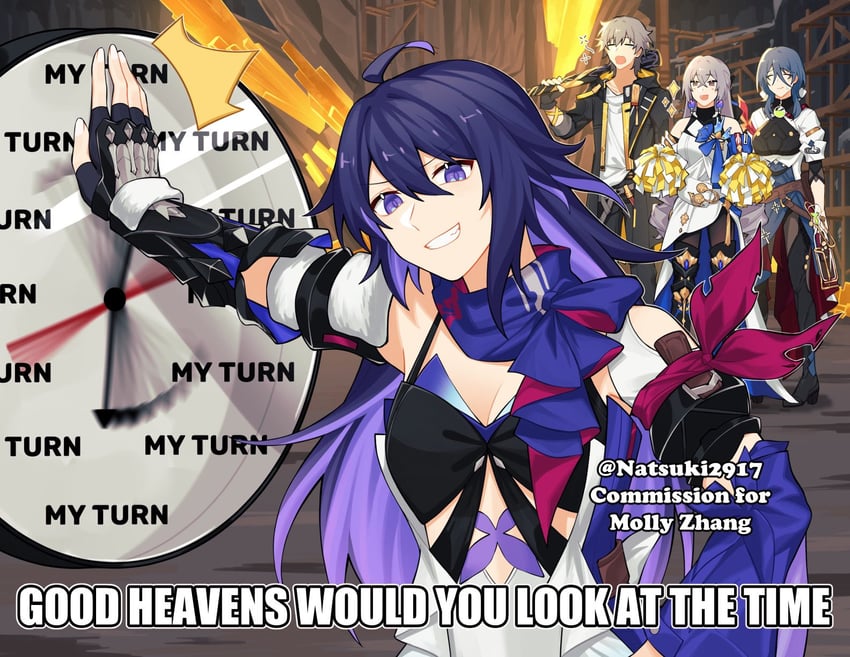 trailblazer, caelus, bronya rand, seele, natasha, and 1 more (honkai and 1 more) drawn by natsuki_(2917)