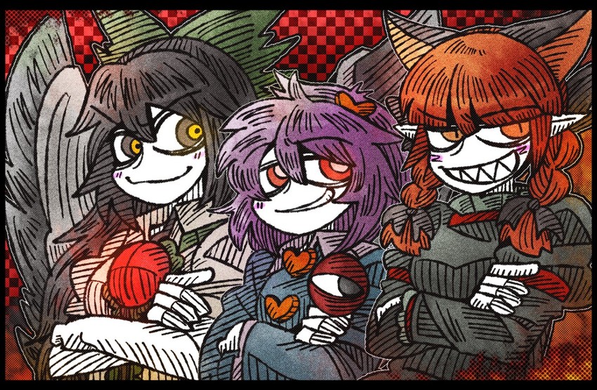komeiji satori, kaenbyou rin, and reiuji utsuho (touhou) drawn by suenari_(peace)