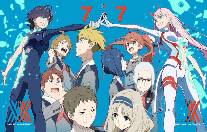 zero two, hiro, ichigo, kokoro, gorou, and 5 more (darling in the franxx) drawn by tanaka_masayoshi
