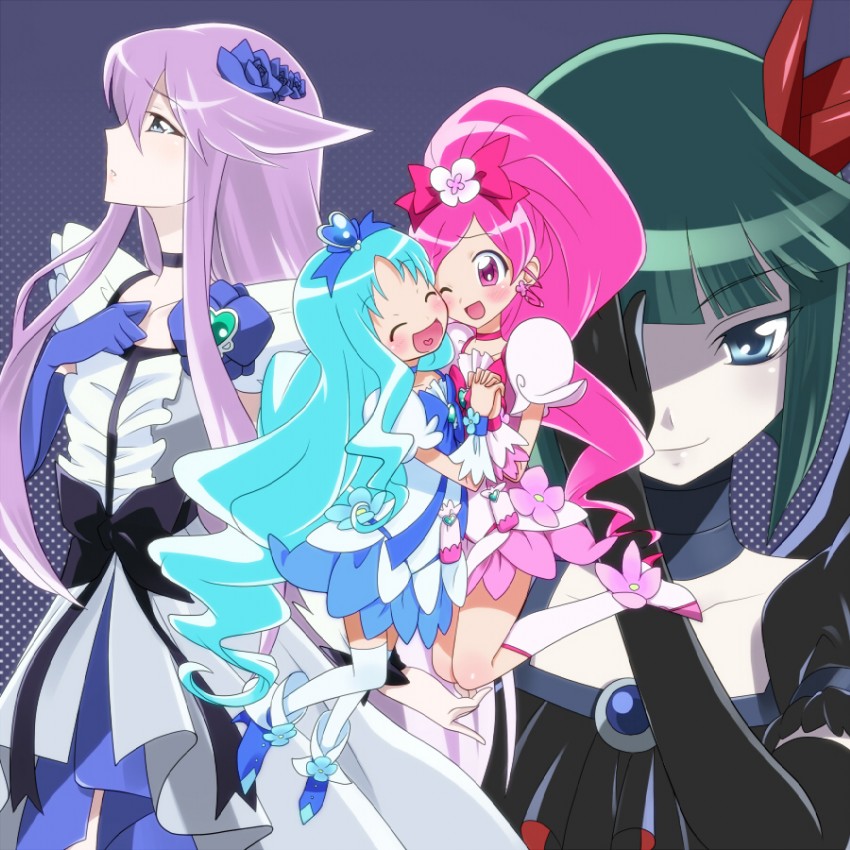 kurumi erika, hanasaki tsubomi, tsukikage yuri, cure marine, cure blossom, and 2 more (precure and 1 more) drawn by yuto_(dialique)
