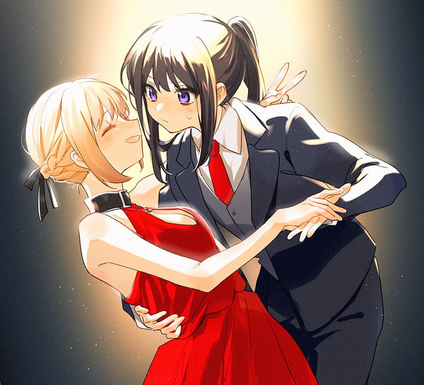 nishikigi chisato and inoue takina (lycoris recoil) drawn by nonenannn