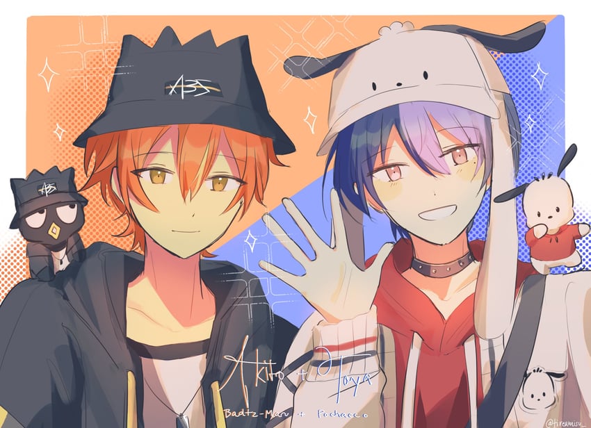 shinonome akito, aoyagi touya, pochacco, and badtz-maru (project sekai and 1 more) drawn by rea_(tireamisu_)