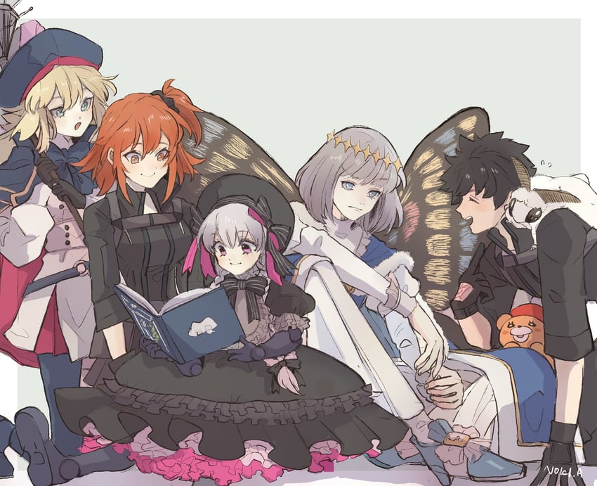 artoria pendragon, fujimaru ritsuka, artoria caster, oberon, nursery rhyme, and 1 more (fate and 1 more) drawn by kinnoashihara