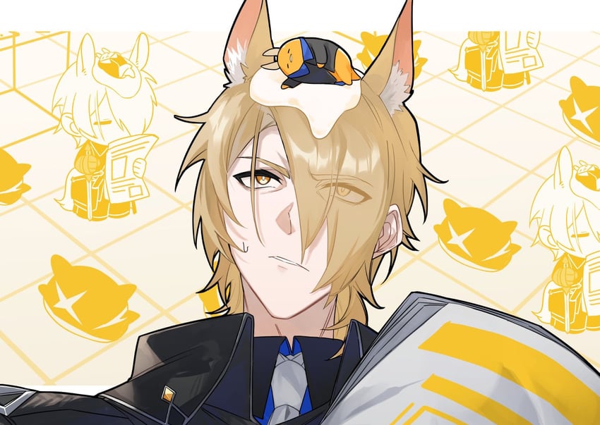 mlynar, originium slug, and gudetama (arknights and 1 more) drawn by yakota_(usuk-yako)