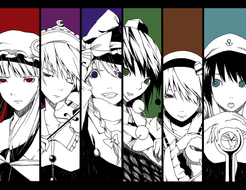 kirisame marisa, patchouli knowledge, shameimaru aya, komeiji satori, murasa minamitsu, and 1 more (touhou) drawn by haruba_negi