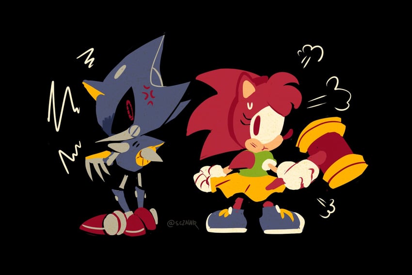 amy rose, metal sonic, and classic amy (sonic and 2 more) drawn by sczawr