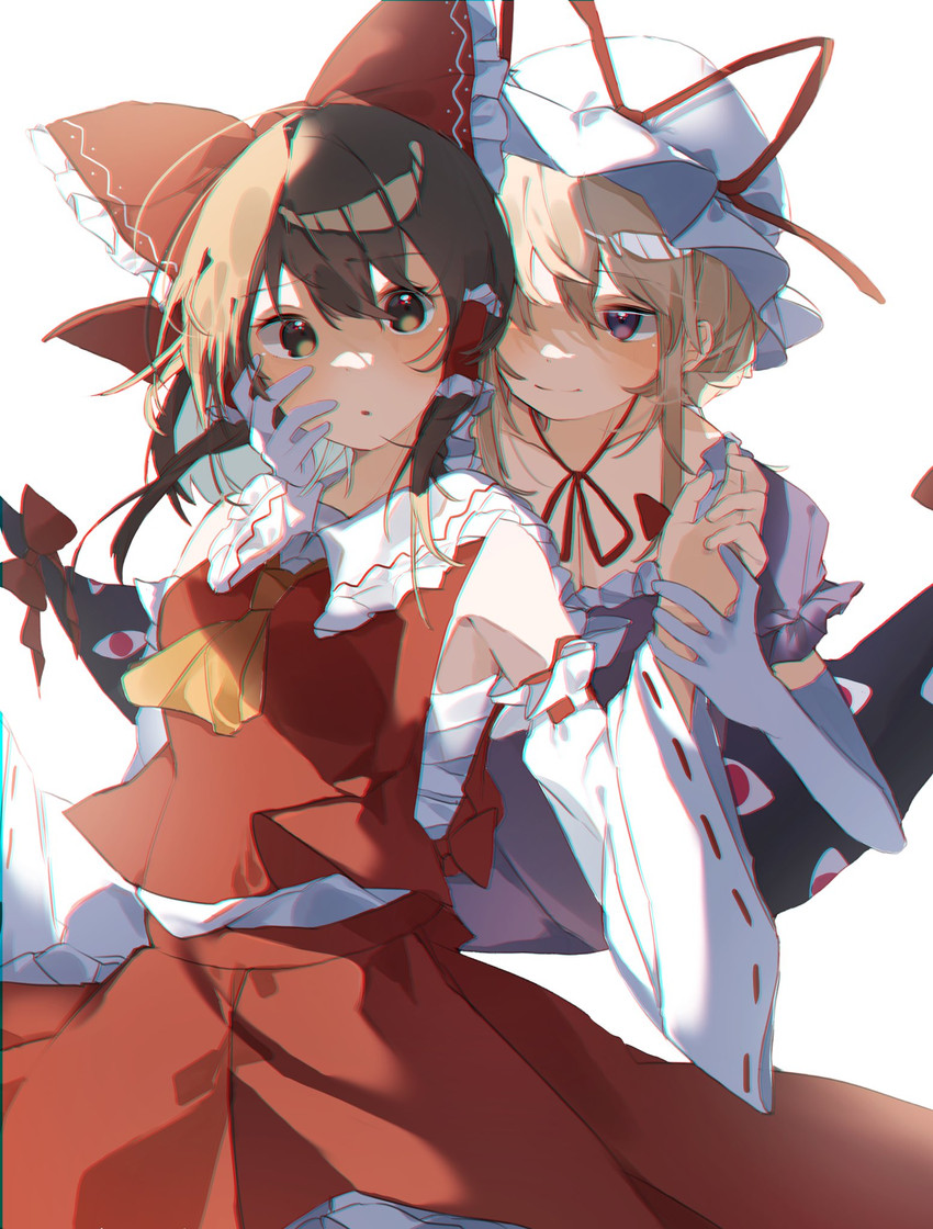 hakurei reimu and yakumo yukari (touhou) drawn by higa_(gominami)