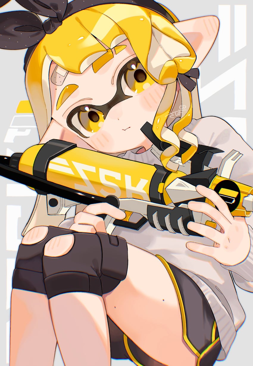 inkling player character and inkling girl (splatoon and 1 more) drawn by sabata_saba