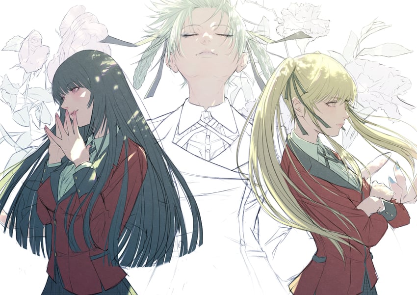 jabami yumeko, momobami kirari, and saotome mary (kakegurui) drawn by ssk06150