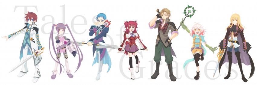 sophie, asbel lhant, cheria barnes, pascal, hubert ozwell, and 2 more (tales of and 1 more) drawn by shiogoma