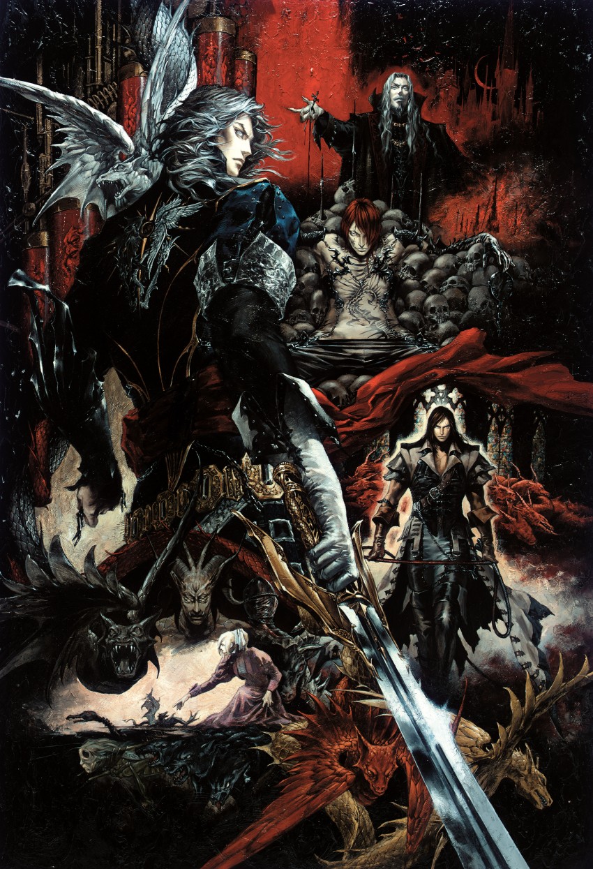dracula, trevor c. belmont, hector, isaac, and julia laforeze (castlevania and 1 more) drawn by kojima_ayami