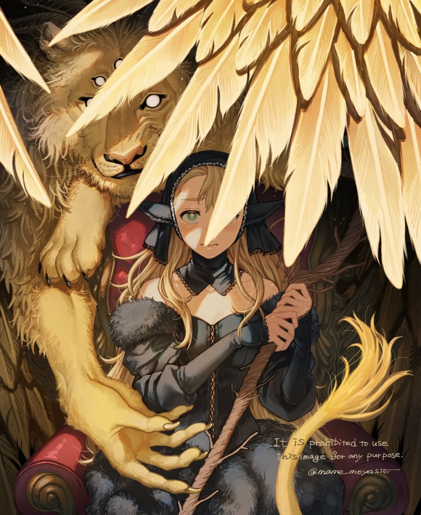 marcille donato and winged lion (dungeon meshi) drawn by mame_moyashi