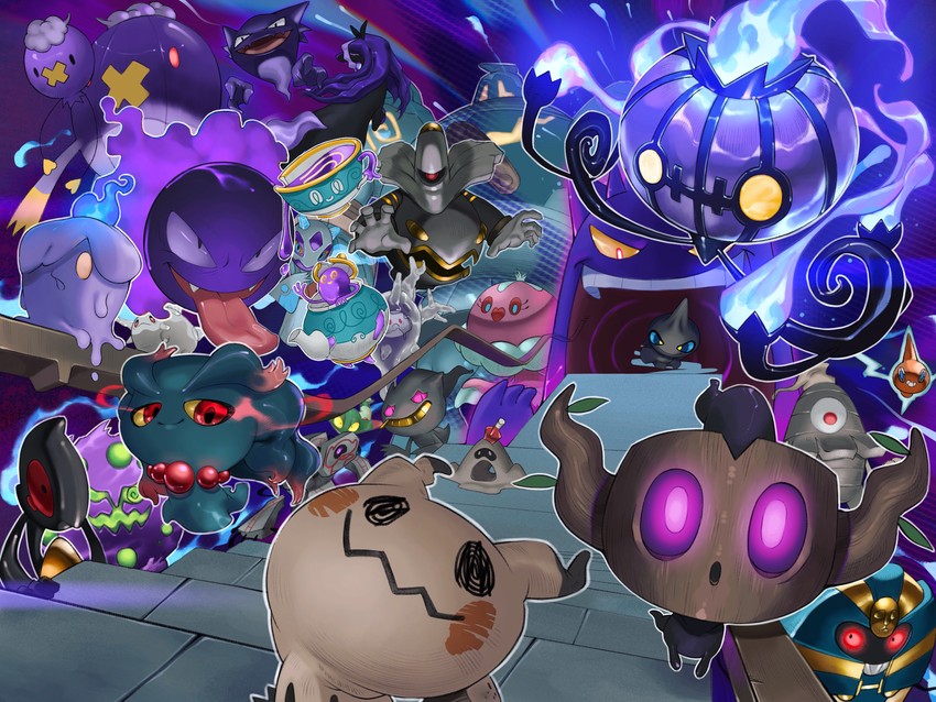 rotom, gengar, mimikyu, litwick, chandelure, and 23 more (pokemon) drawn by rio_(user_nvgr5434)