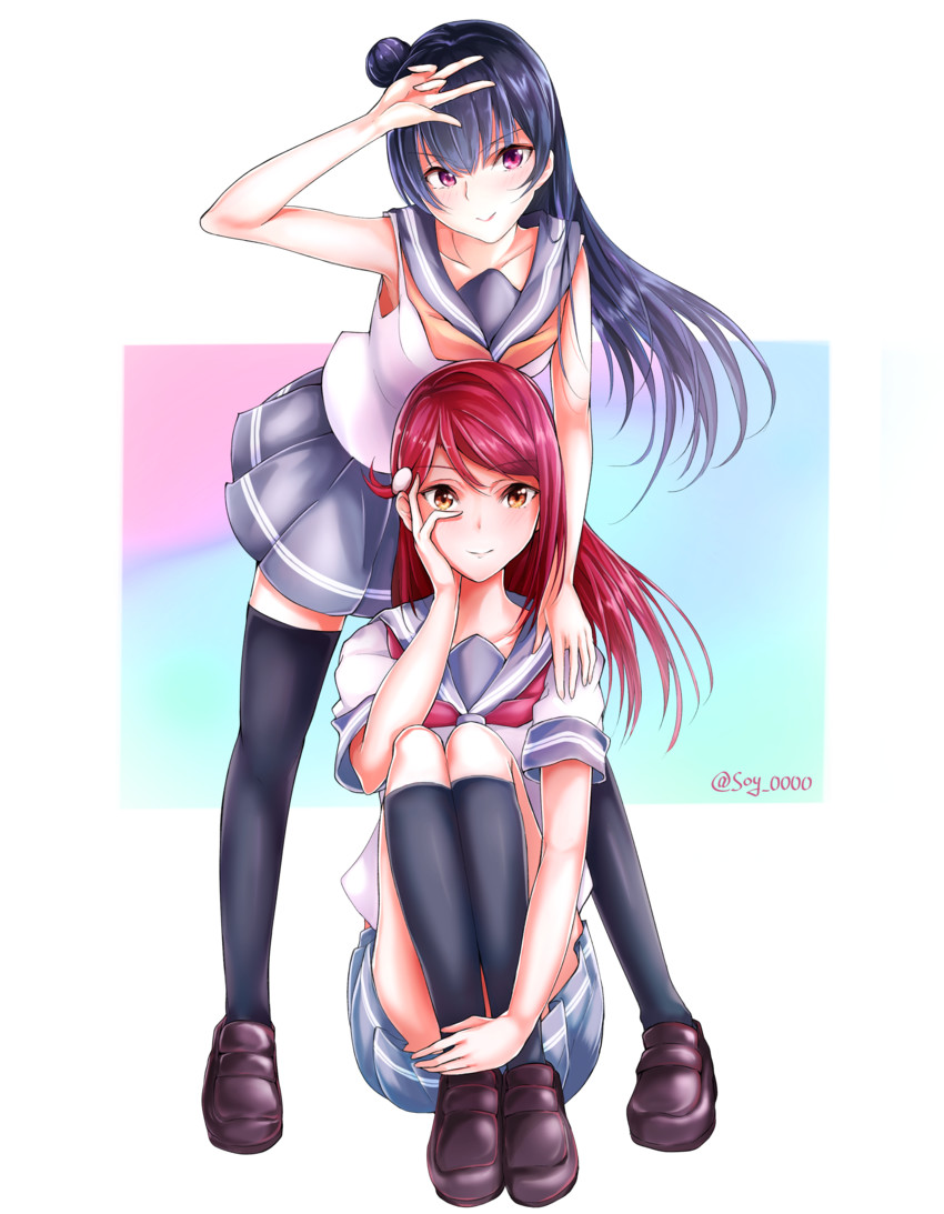 tsushima yoshiko and sakurauchi riko (love live! and 1 more) drawn by soy_0000