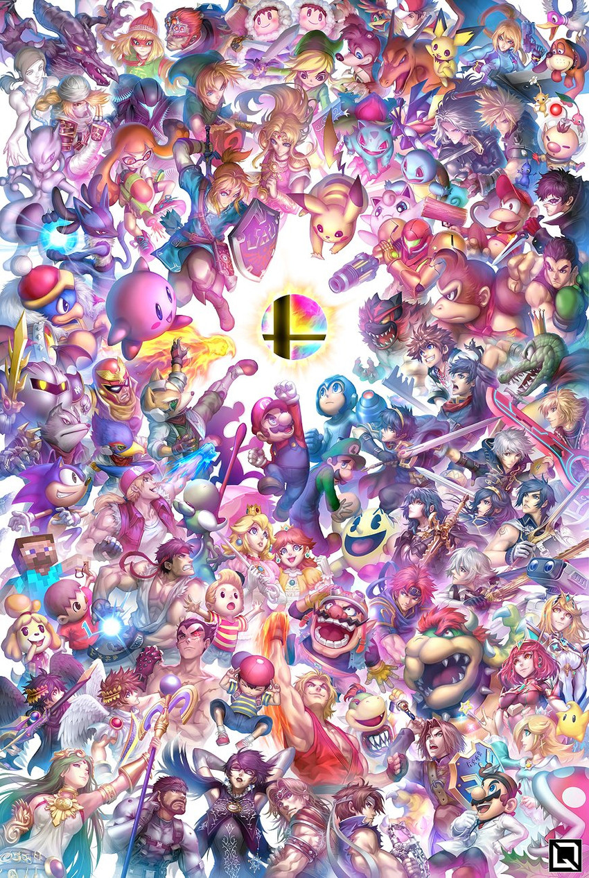link, inkling player character, pikachu, princess zelda, inkling girl, and 91 more (pokemon and 68 more) drawn by kuroi-tsuki