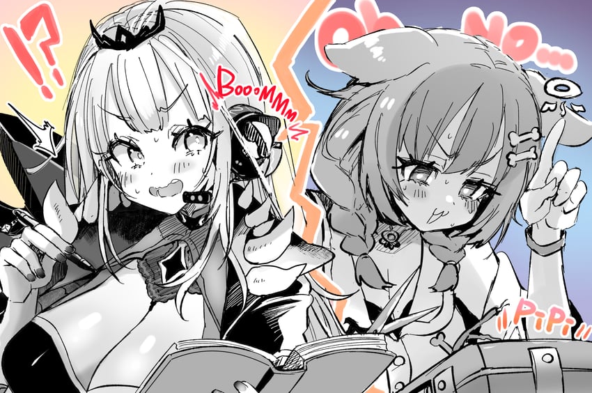 mori calliope and inugami korone (hololive and 2 more) drawn by kamiya_zuzu