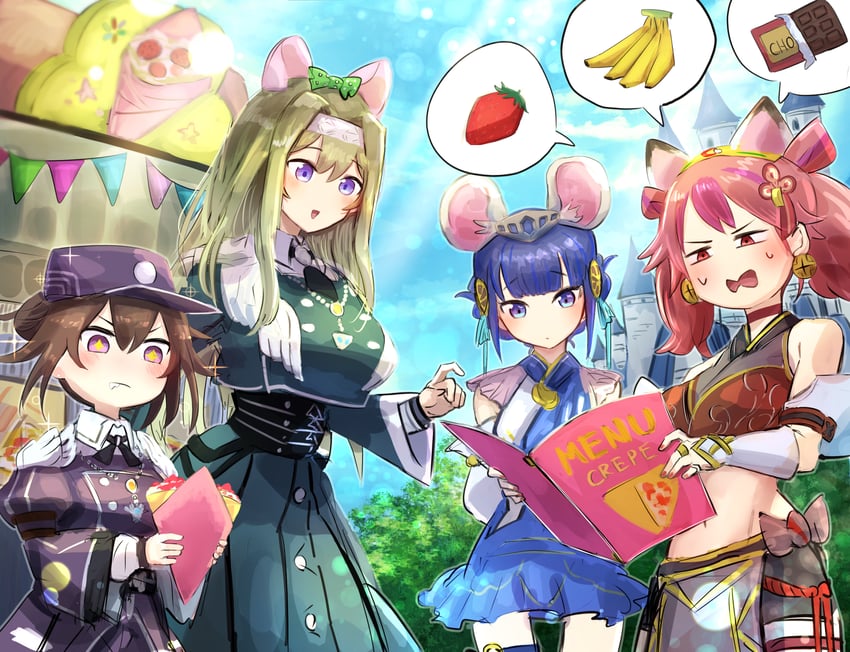 ni-ni the mirror mikanko, exosister irene, ha-re the sword mikanko, and exosister sophia (yu-gi-oh!) drawn by hatano_kiyoshi