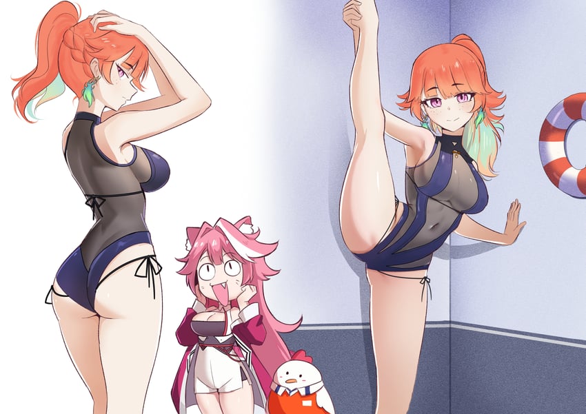takanashi kiara, raora panthera, and kfp employee (hololive and 2 more) drawn by cd_usr