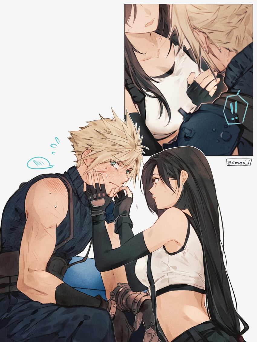 tifa lockhart and cloud strife (final fantasy and 2 more) drawn by maiii_(smaii_i)