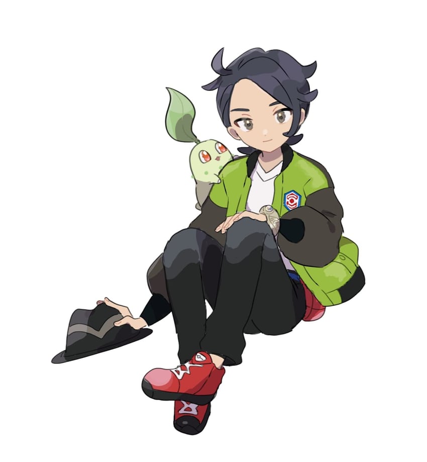 chikorita and paxton (pokemon and 1 more) drawn by eneko_(olavcnkrpucl16a)