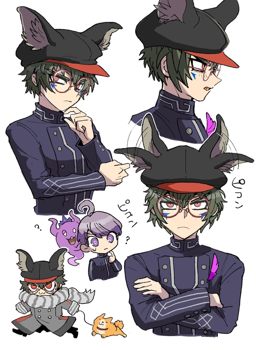 yuma kokohead, shinigami, and zilch alexander (master detective archives: rain code) drawn by kumakoro_(tetsupag)