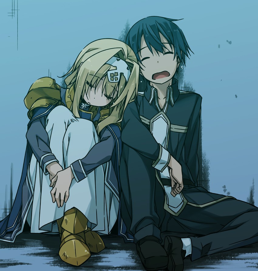kirito and alice zuberg (sword art online and 1 more) drawn by shikei