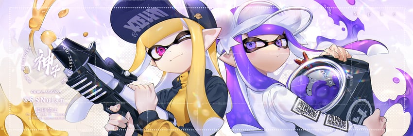 inkling player character and inkling girl (splatoon and 1 more) drawn by jinkoika