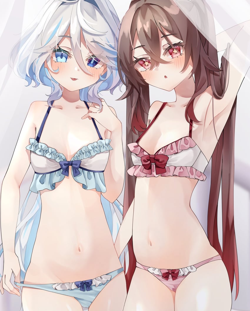 hu tao and furina (genshin impact) drawn by yoshino_mugiko