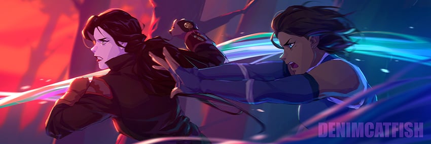 korra and asami sato (avatar legends and 1 more) drawn by denimcatfish