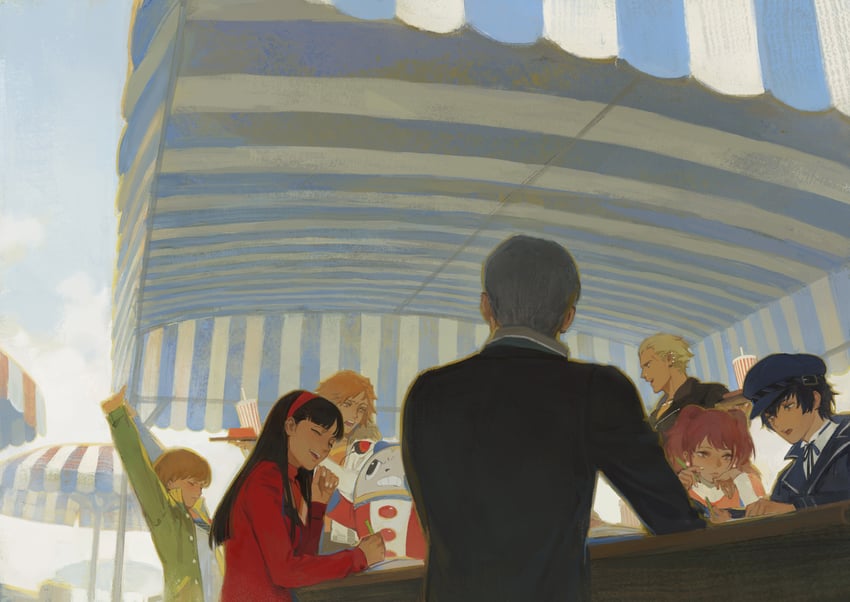 narukami yu, shirogane naoto, satonaka chie, kujikawa rise, amagi yukiko, and 3 more (persona and 1 more) drawn by creamyghost