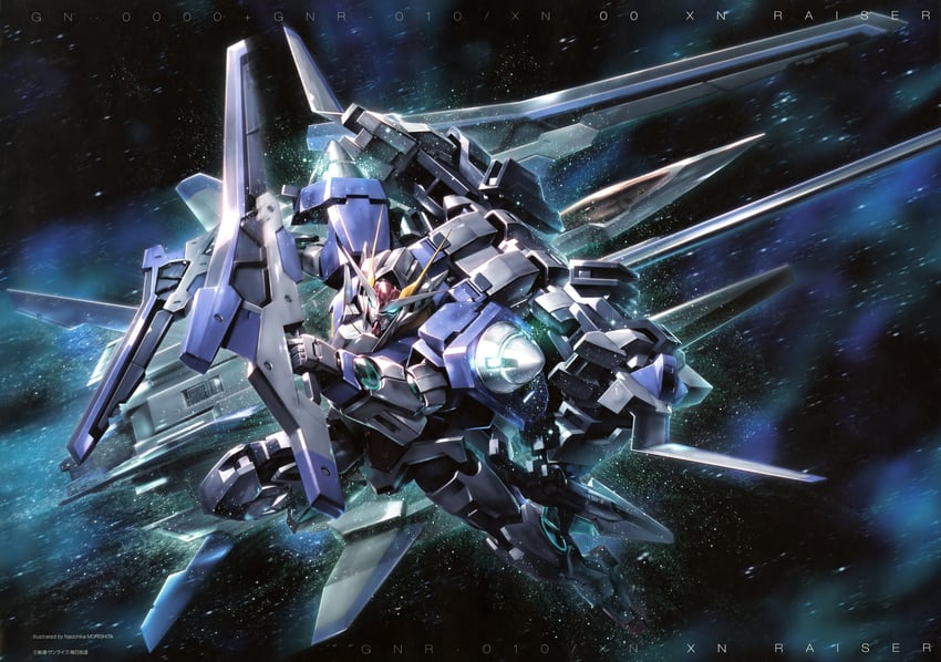 00 gundam, 00 raiser, 0 raiser, xn raiser, and 00 xn raiser (gundam and 1 more) drawn by morishita_naochika