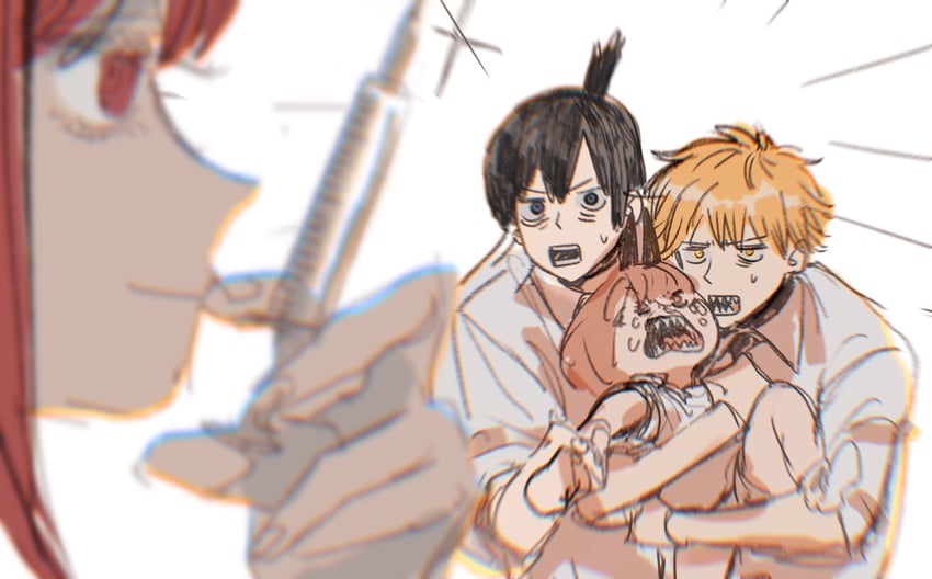 makima, power, denji, and hayakawa aki (chainsaw man) drawn by tasuketemama