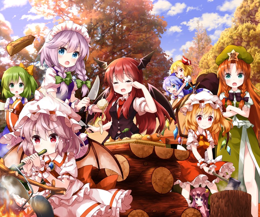 remilia scarlet, flandre scarlet, izayoi sakuya, cirno, patchouli knowledge, and 4 more (touhou and 1 more) drawn by ruu_(tksymkw)