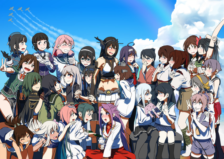 hibiki, haruna, nagato, houshou, ushio, and 29 more (kantai collection) drawn by ooku