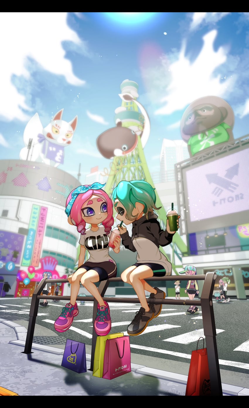 inkling player character, inkling girl, octoling player character, octoling girl, inkling boy, and 3 more (splatoon and 1 more) drawn by tkhrskrrmy
