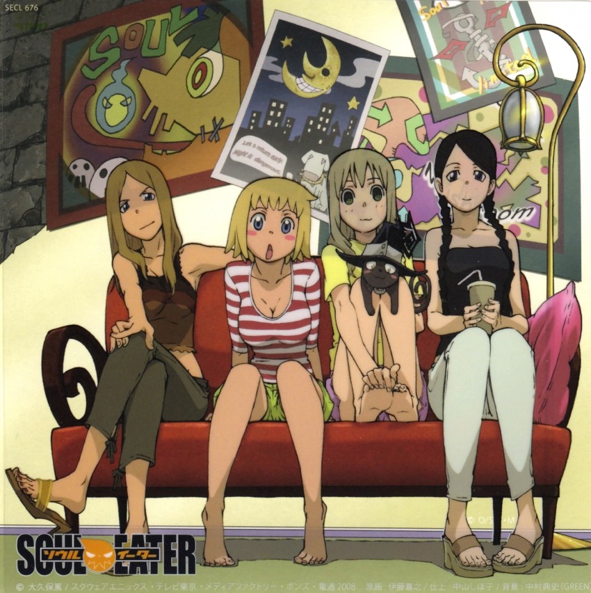 maka albarn, nakatsukasa tsubaki, patricia thompson, elizabeth thompson, and blair (soul eater) drawn by itou_yoshiyuki