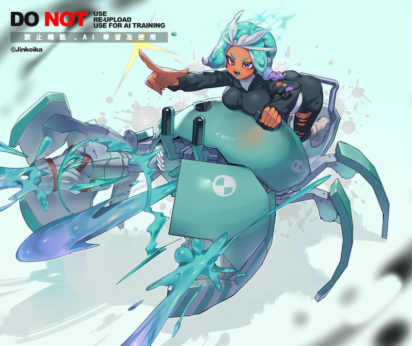 octoling player character and octoling girl (splatoon and 1 more) drawn by jinkoika