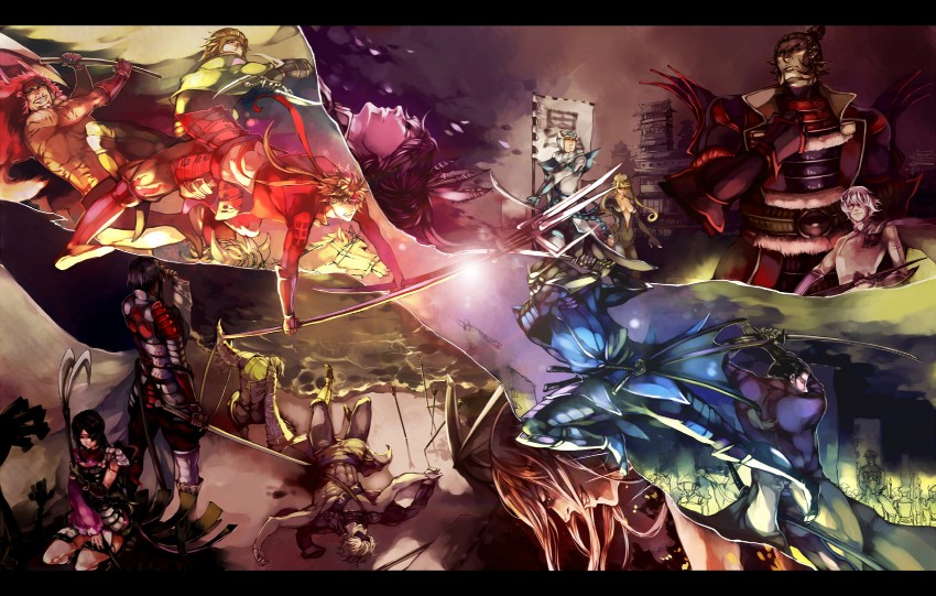 date masamune, sanada yukimura, chousokabe motochika, mouri motonari, kasuga, and 10 more (sengoku basara) drawn by lilypsiren