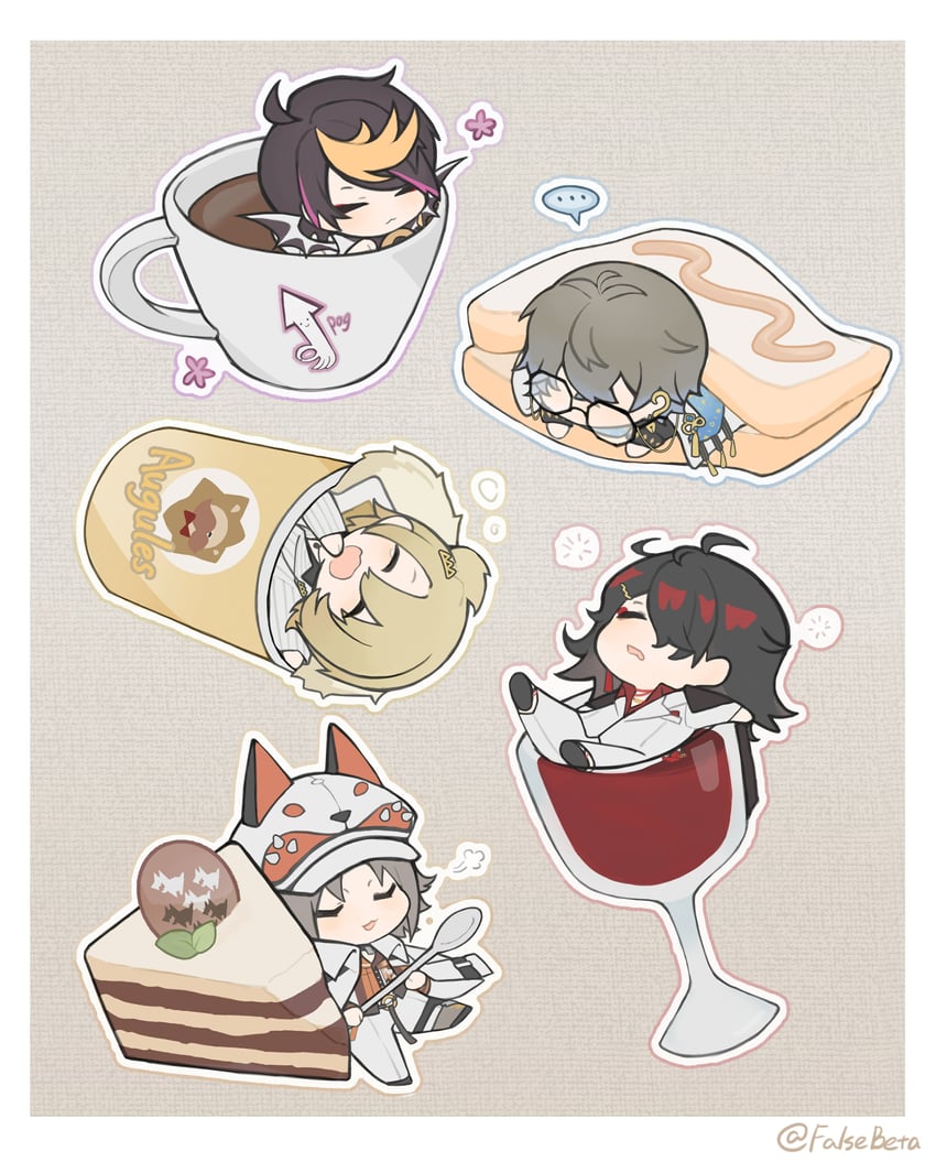ike eveland, vox akuma, luca kaneshiro, shu yamino, and mysta rias (nijisanji and 1 more) drawn by falsebeta