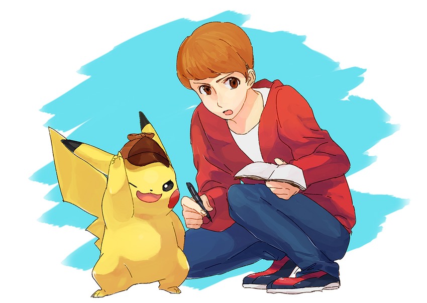 pikachu, detective pikachu, and tim goodman (pokemon and 1 more) drawn by buntatta