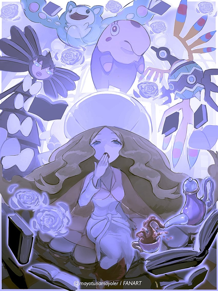 caitlin, reuniclus, musharna, gothitelle, and sigilyph (pokemon and 1 more) drawn by mayotsunamayo