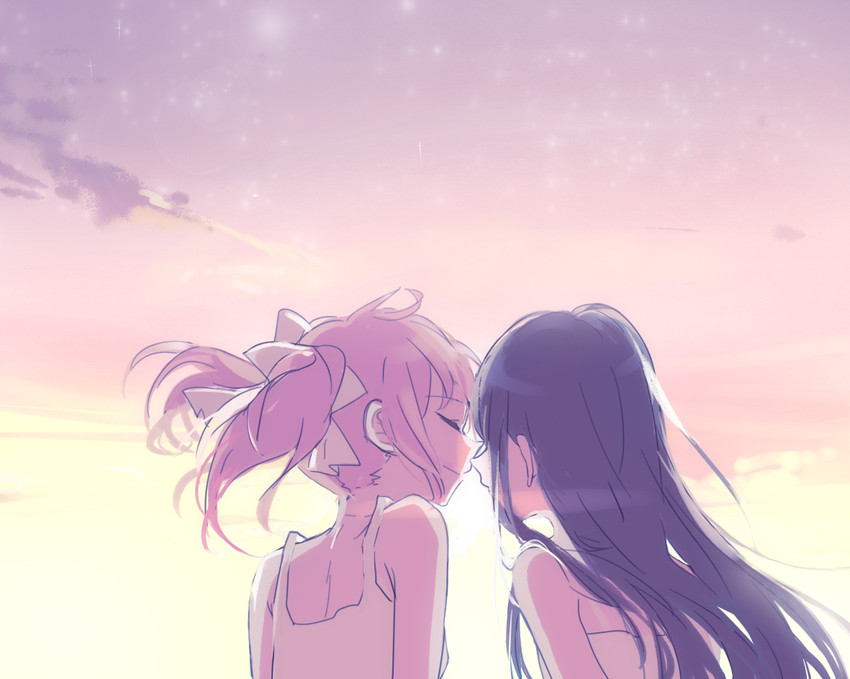 akemi homura and kaname madoka (mahou shoujo madoka magica) drawn by zgxuke