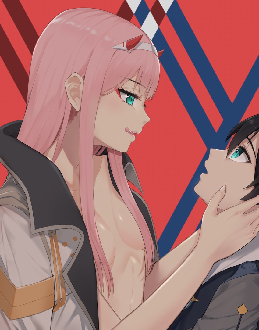 zero two and hiro (darling in the franxx) drawn by applepie_(12711019)