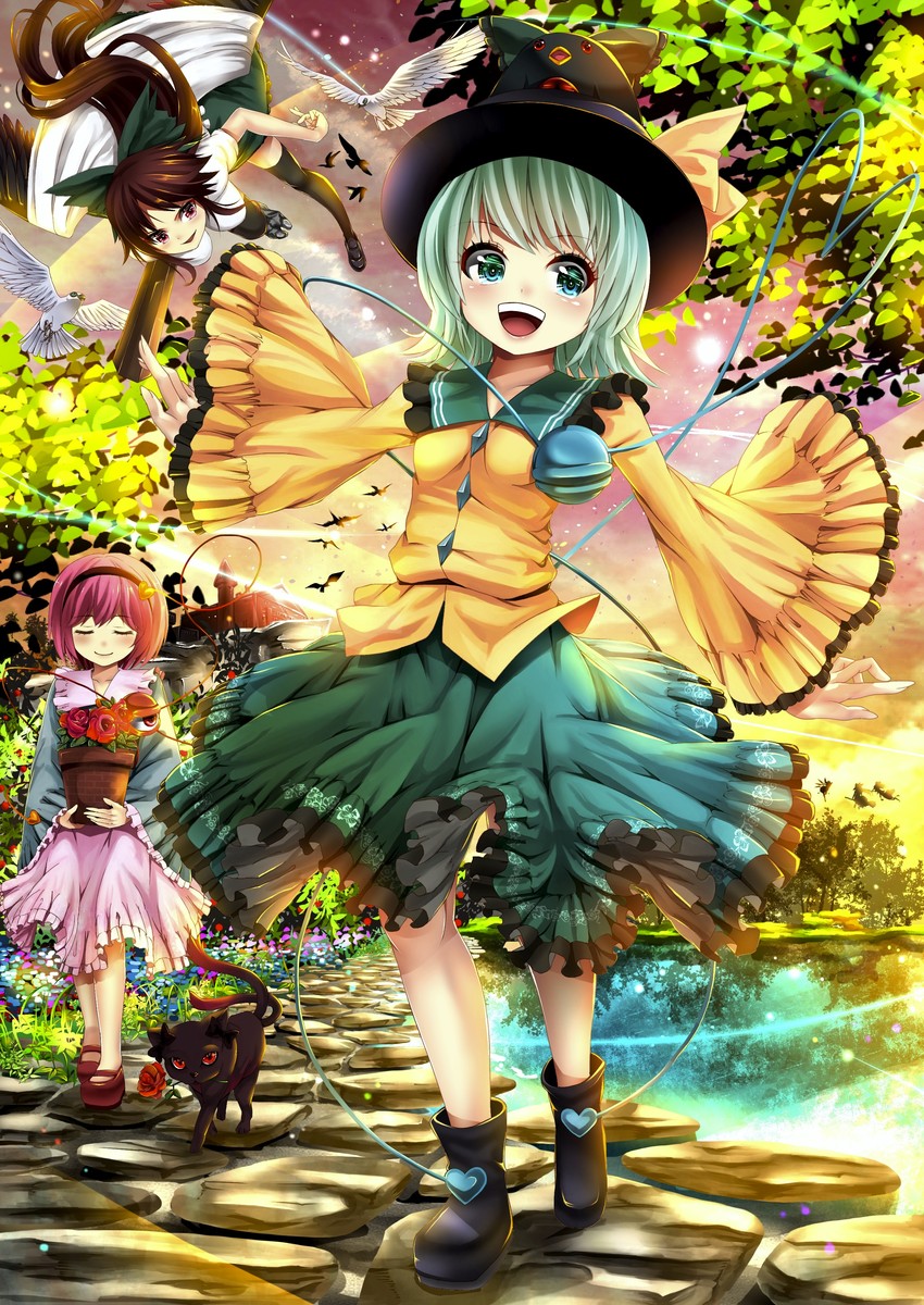 komeiji koishi, komeiji satori, kaenbyou rin, and reiuji utsuho (touhou) drawn by mikoma_sanagi