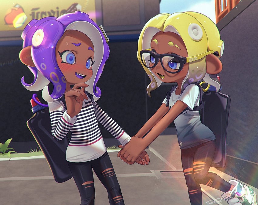 octoling player character and octoling girl (splatoon) drawn by puchiman
