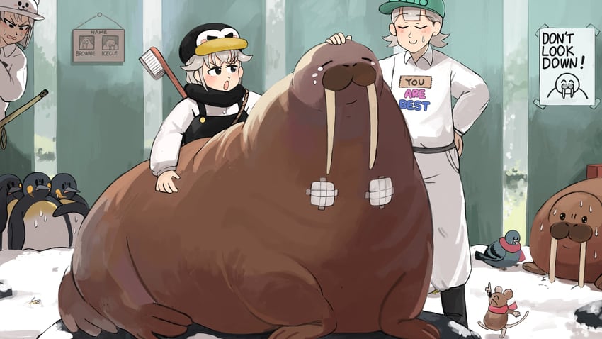 penguin keeper, seal keeper, and polar bear keeper (zookeepers) drawn by diva_(hyxpk)