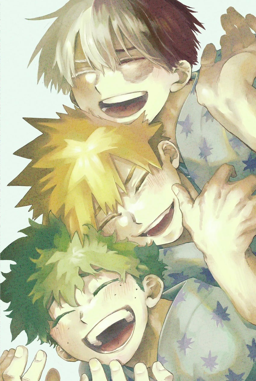 midoriya izuku, bakugou katsuki, and todoroki shoto (boku no hero academia) drawn by urinaru