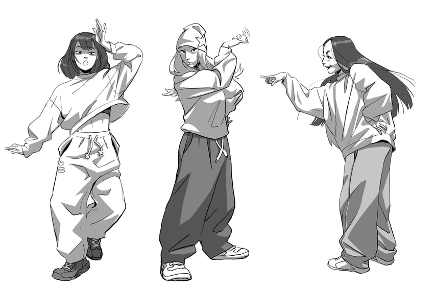 haerin, hanni, and minji (real life and 1 more) drawn by dana_terrace
