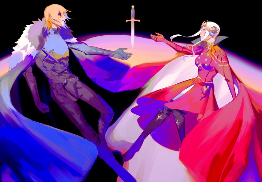 edelgard von hresvelg and dimitri alexandre blaiddyd (fire emblem and 1 more) drawn by kaliumxxx