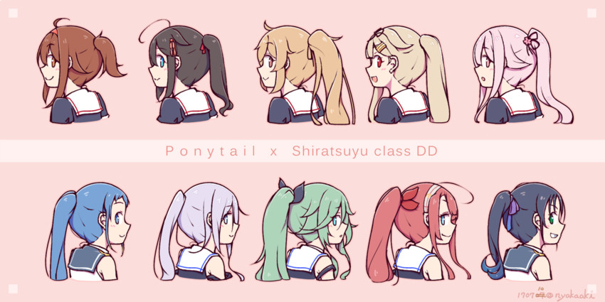 shigure, yuudachi, shigure kai ni, yuudachi kai ni, samidare, and 8 more (kantai collection) drawn by nakaaki_masashi